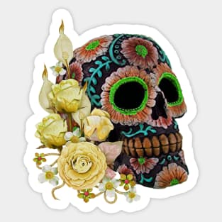 Yellow Floral Black Sugar Skull Day Of The Dead Sticker